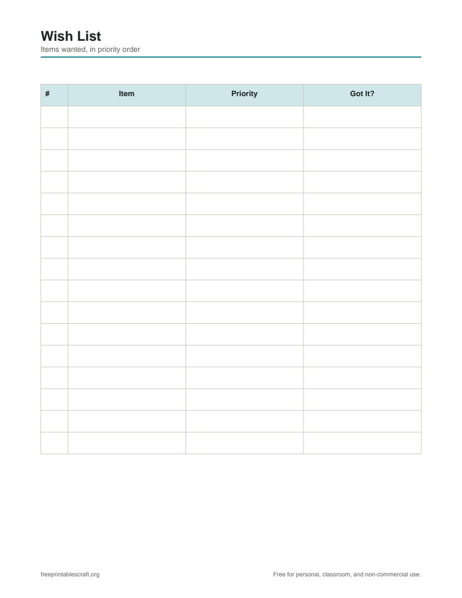 Preview of the simple cute wish list printable PDF