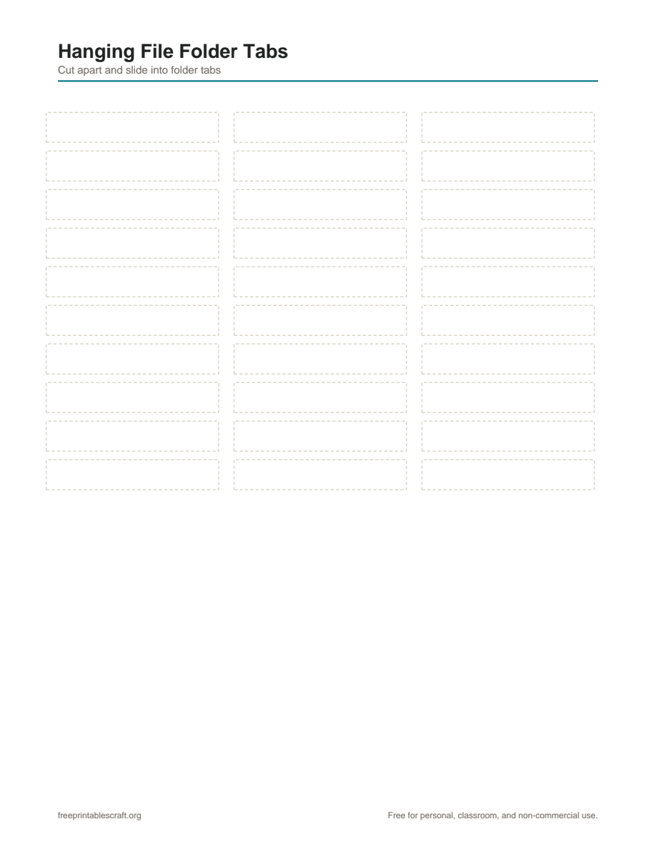 Preview of the hanging file folder tabs printable PDF