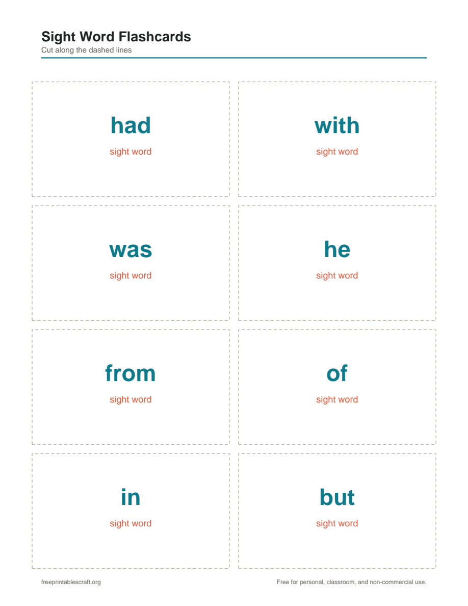 Preview of the sight word flashcards printable PDF