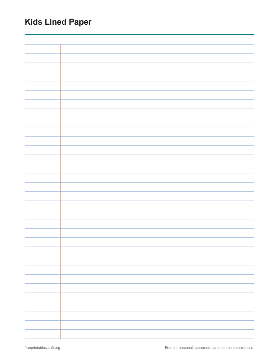 Preview of the kids lined paper printable PDF