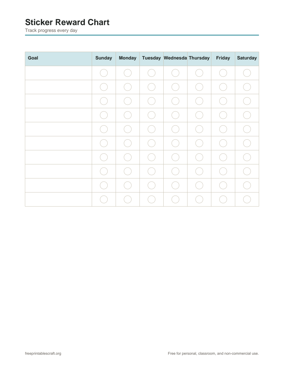 Preview of the sticker reward chart printable PDF