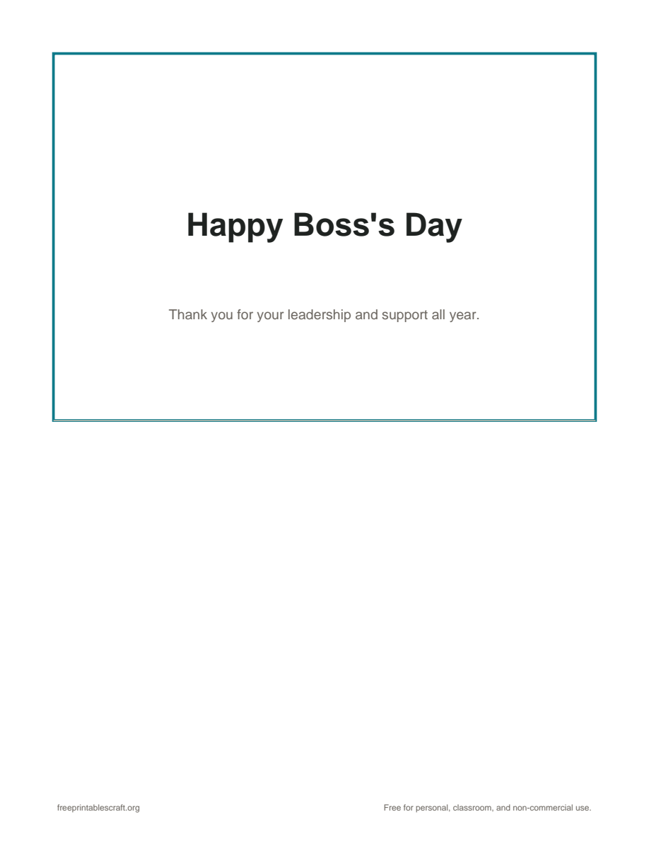 Preview of the boss's day card printable PDF