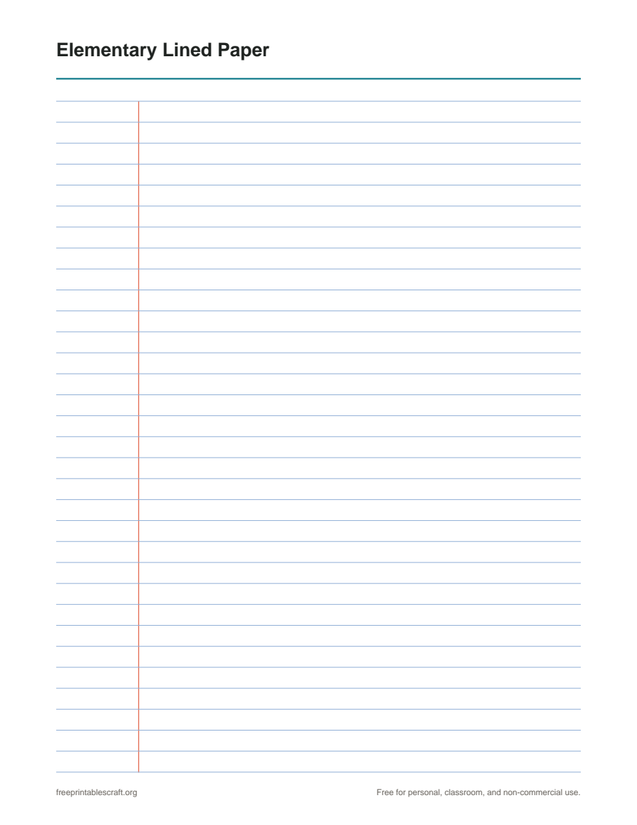 Preview of the elementary lined paper printable PDF