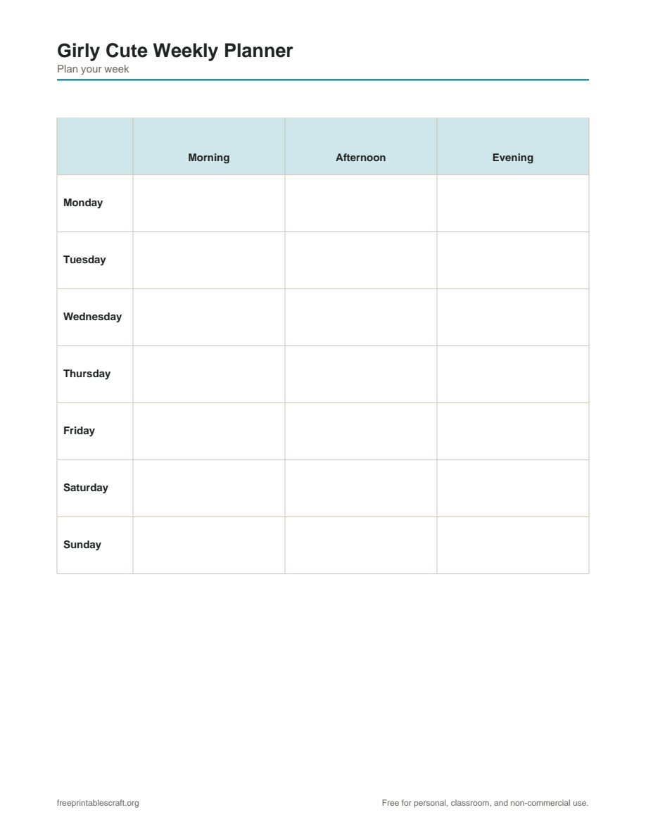 Preview of the girly cute weekly planner printable PDF