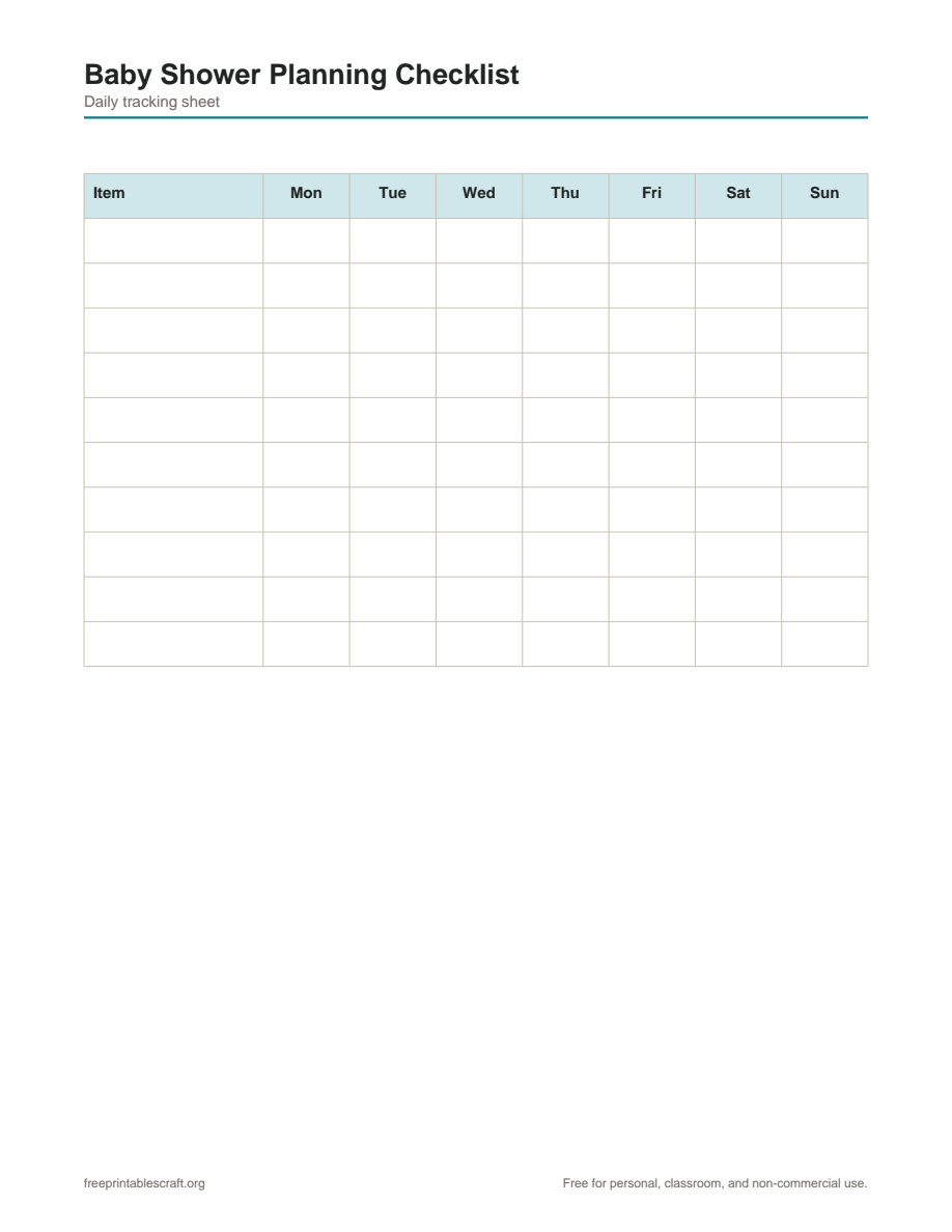 Preview of the baby shower planning checklist printable PDF