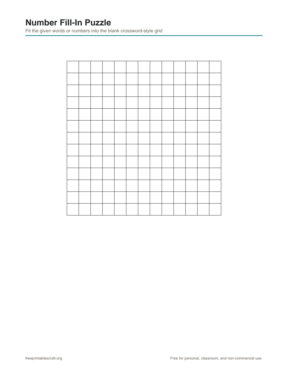 Preview of the number fill in puzzles printable PDF