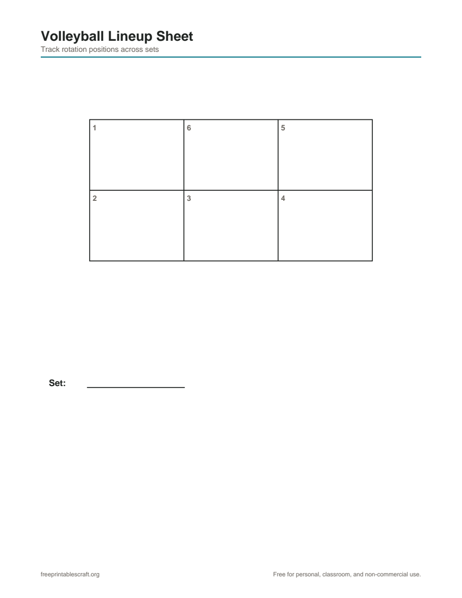 Preview of the volleyball lineup sheet printable PDF