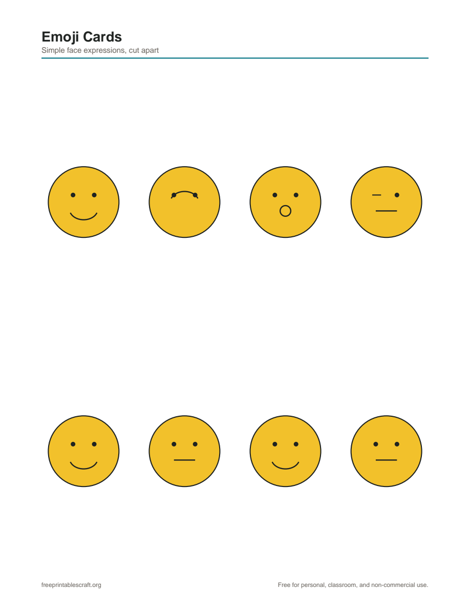 Preview of the emoji cards printable PDF