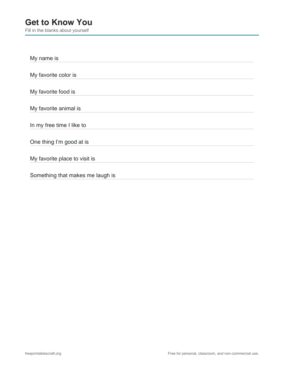 Preview of the get to know you worksheet printable PDF