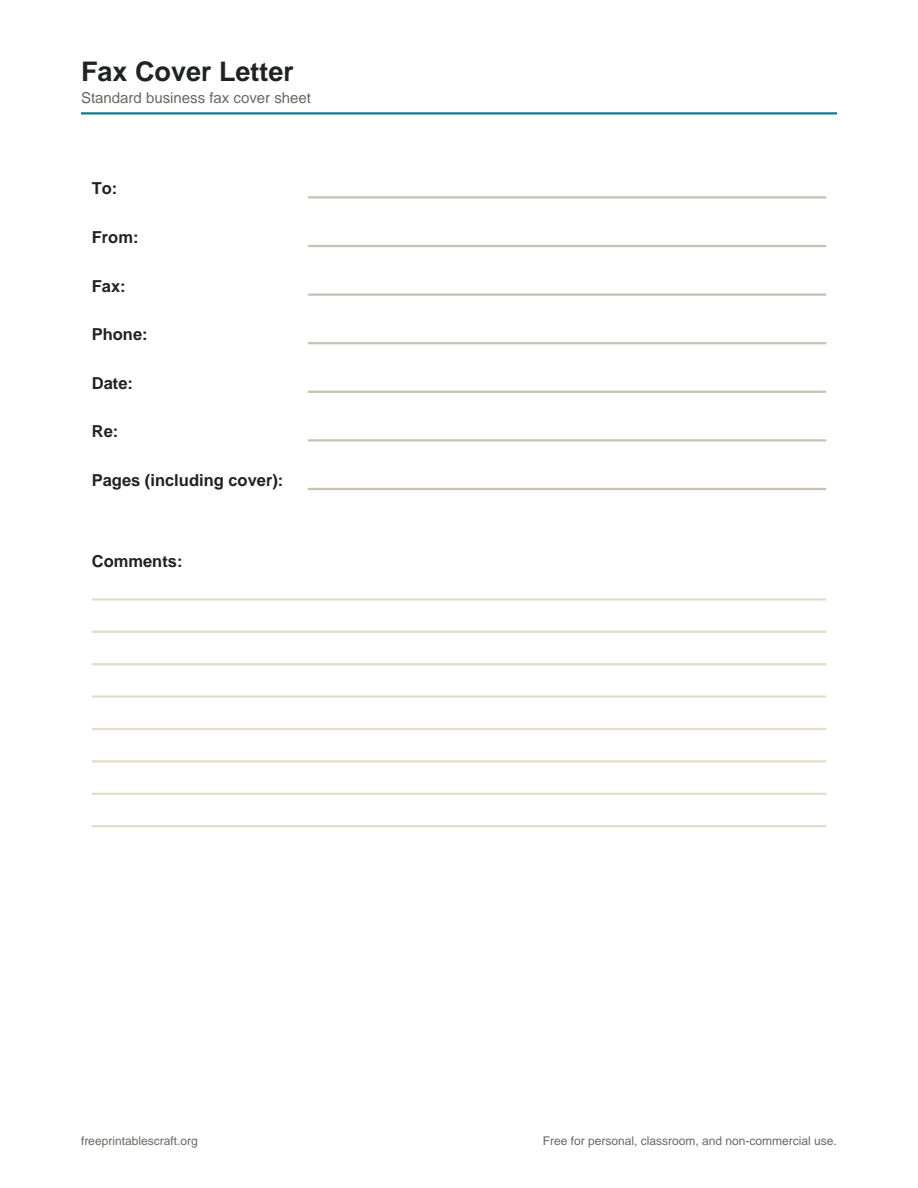 Preview of the fax sheet printable PDF