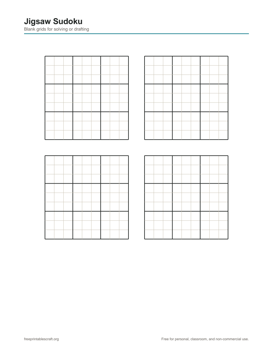 Preview of the jigsaw sudoku printable PDF