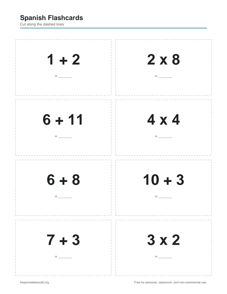Preview of the spanish flashcards printable PDF