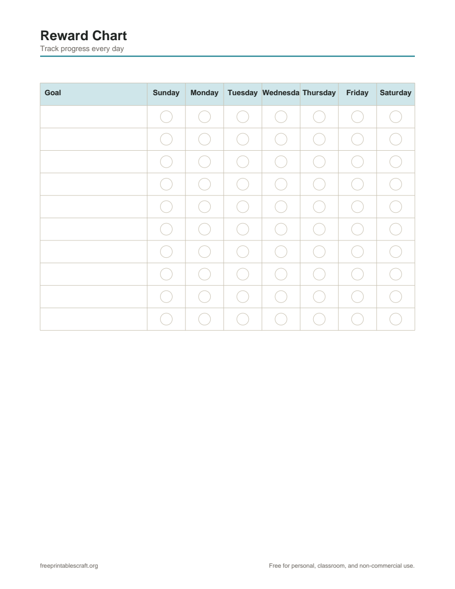 Preview of the reward chart printable PDF