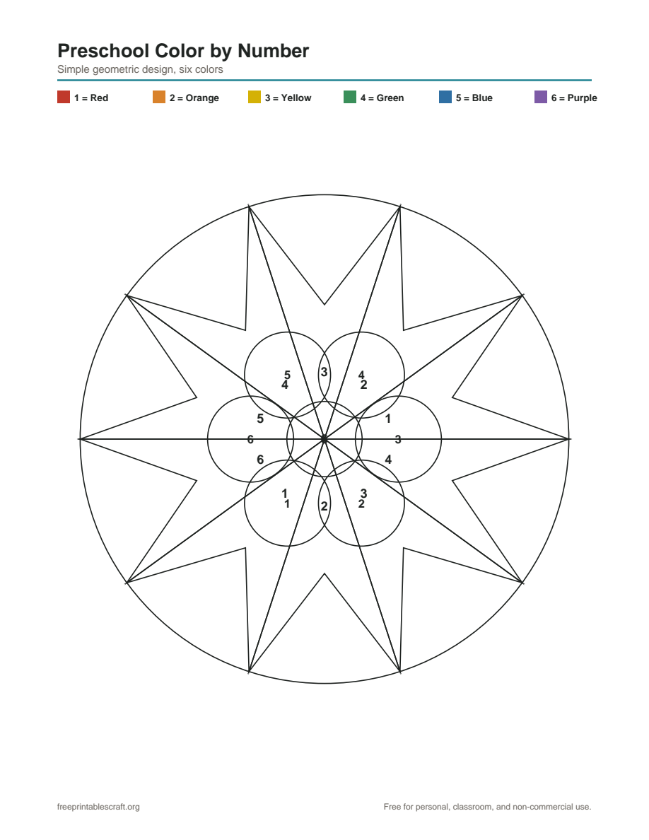 Preview of the preschool color by number printable PDF