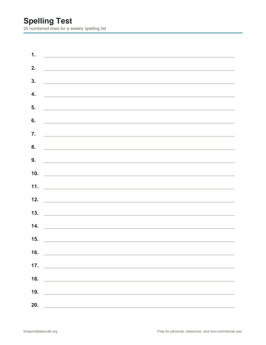 Preview of the spelling test printable PDF