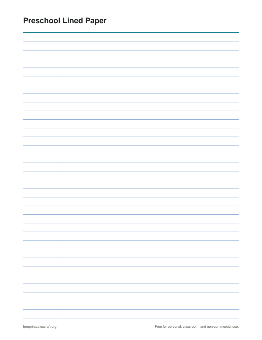 Preview of the preschool lined paper printable PDF