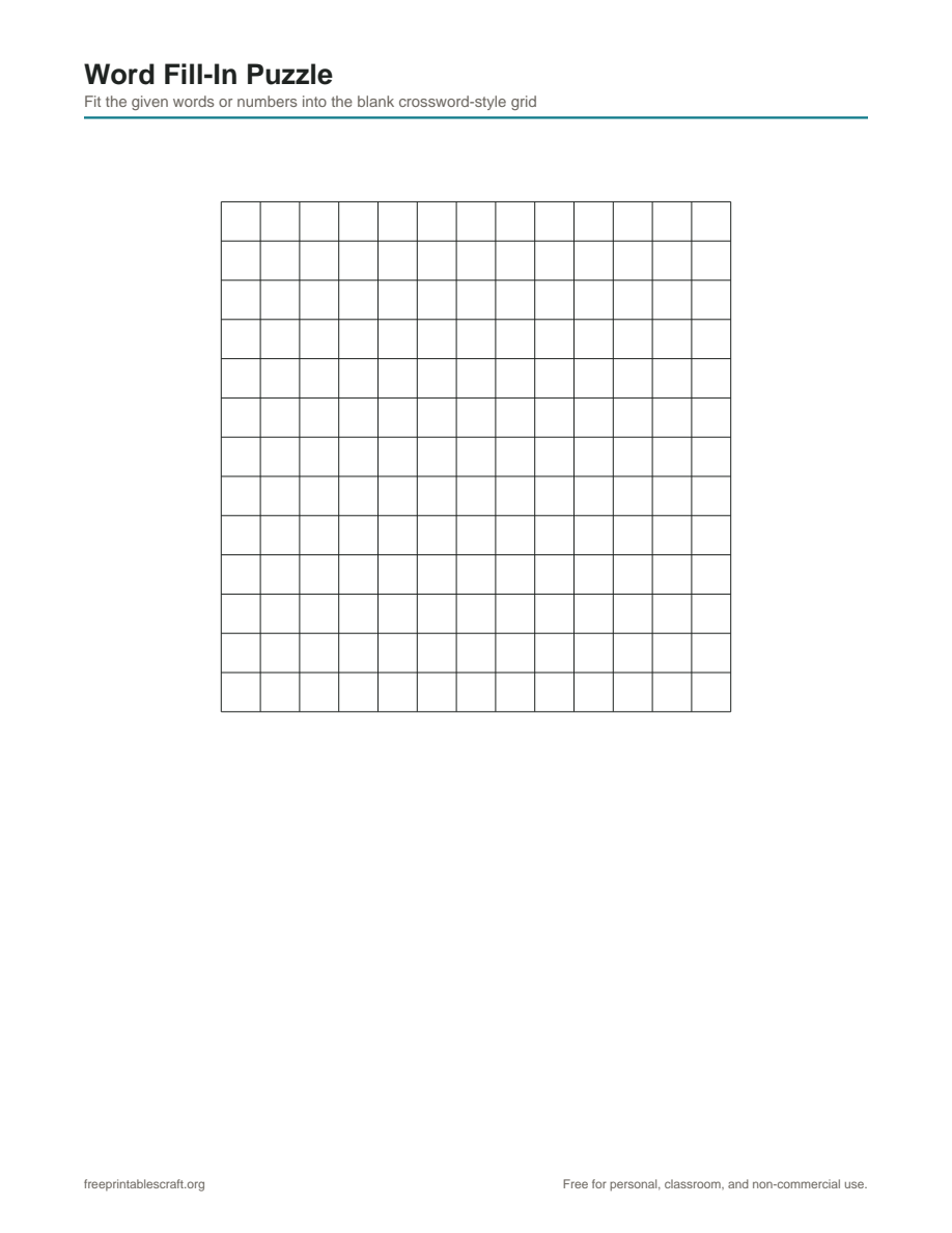 Preview of the word fill in puzzles printable PDF