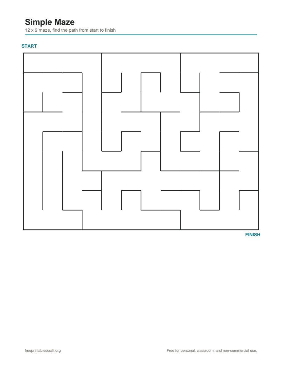 Preview of the simple maze printable PDF