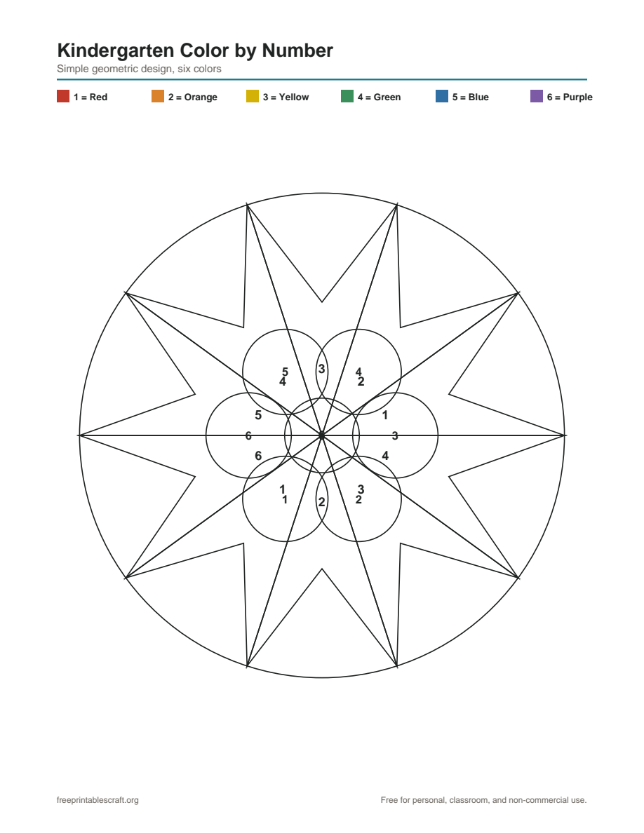 Preview of the kindergarten color by number printable PDF