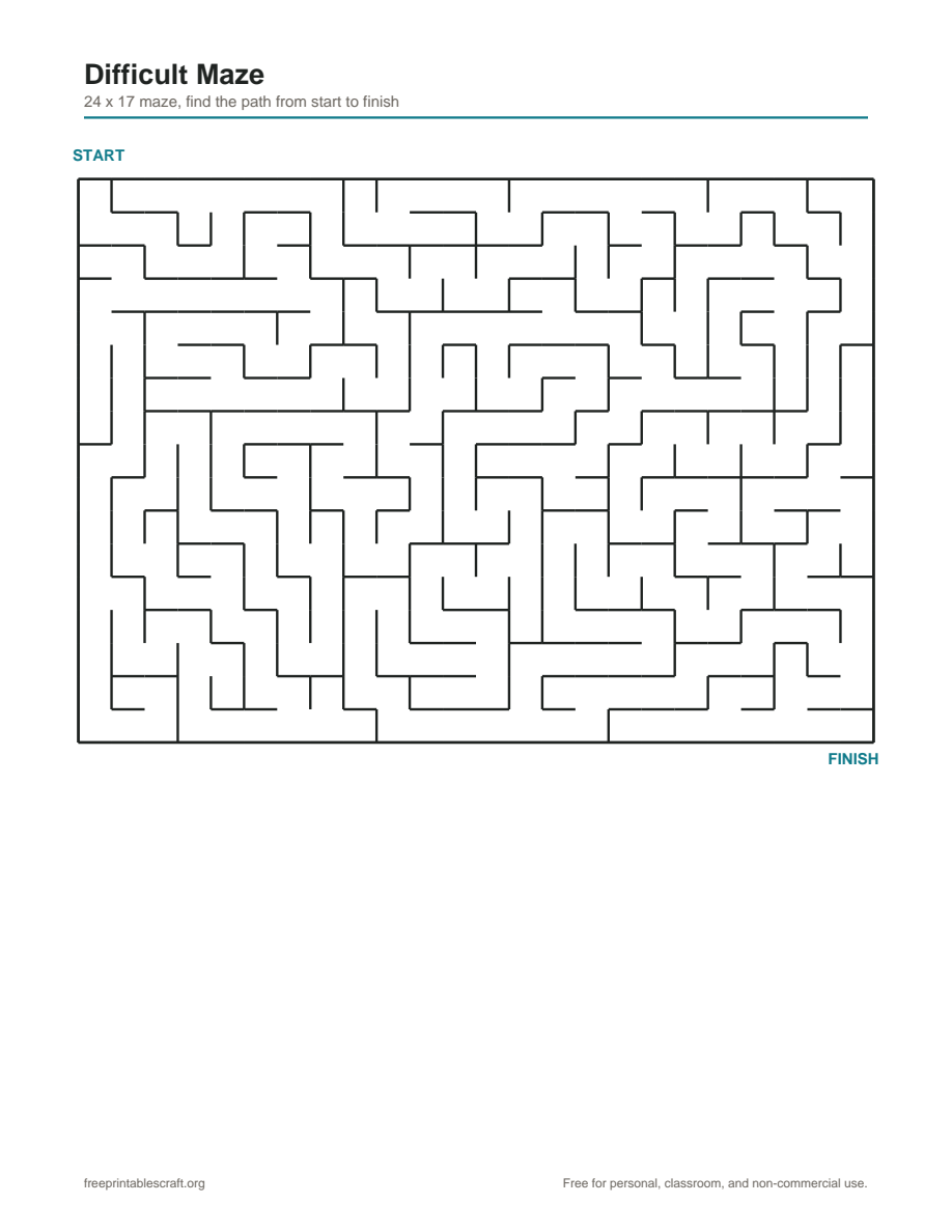 Preview of the difficult maze printable PDF