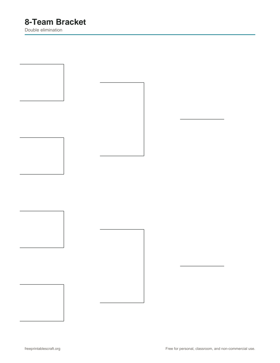 Preview of the 8 team double elimination bracket printable PDF