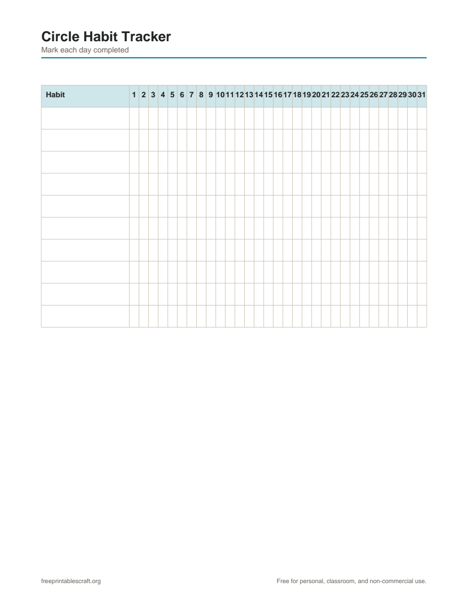 Preview of the circle habit tracker printable PDF