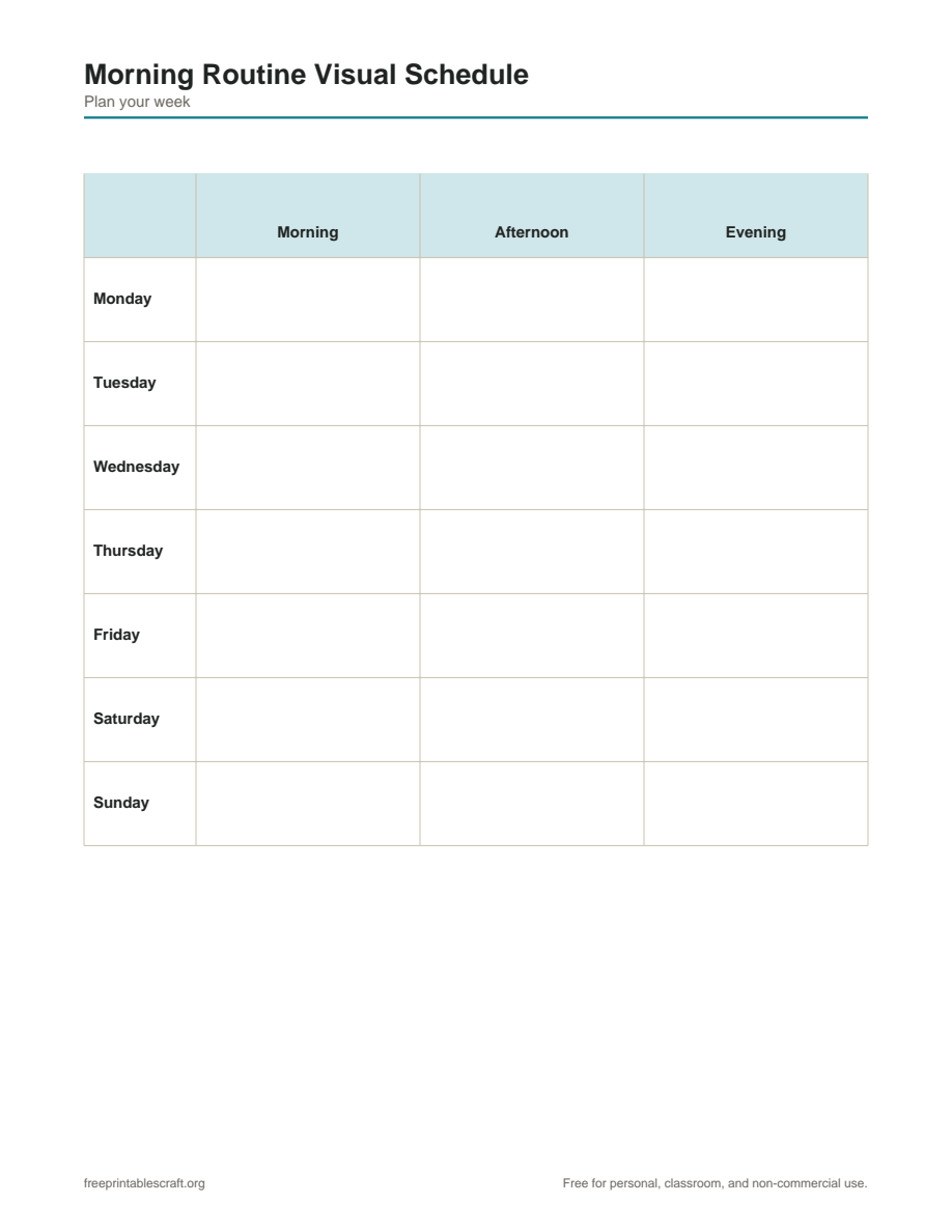 Preview of the morning routine visual schedule printable PDF