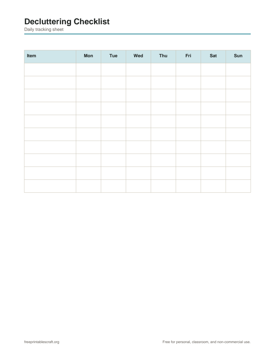 Preview of the decluttering checklist printable PDF