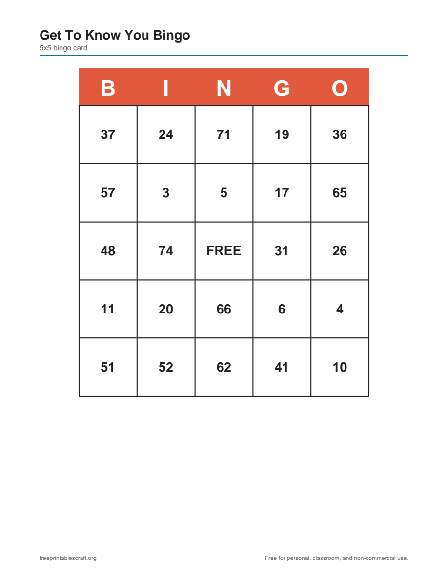 Preview of the get to know you bingo printable PDF