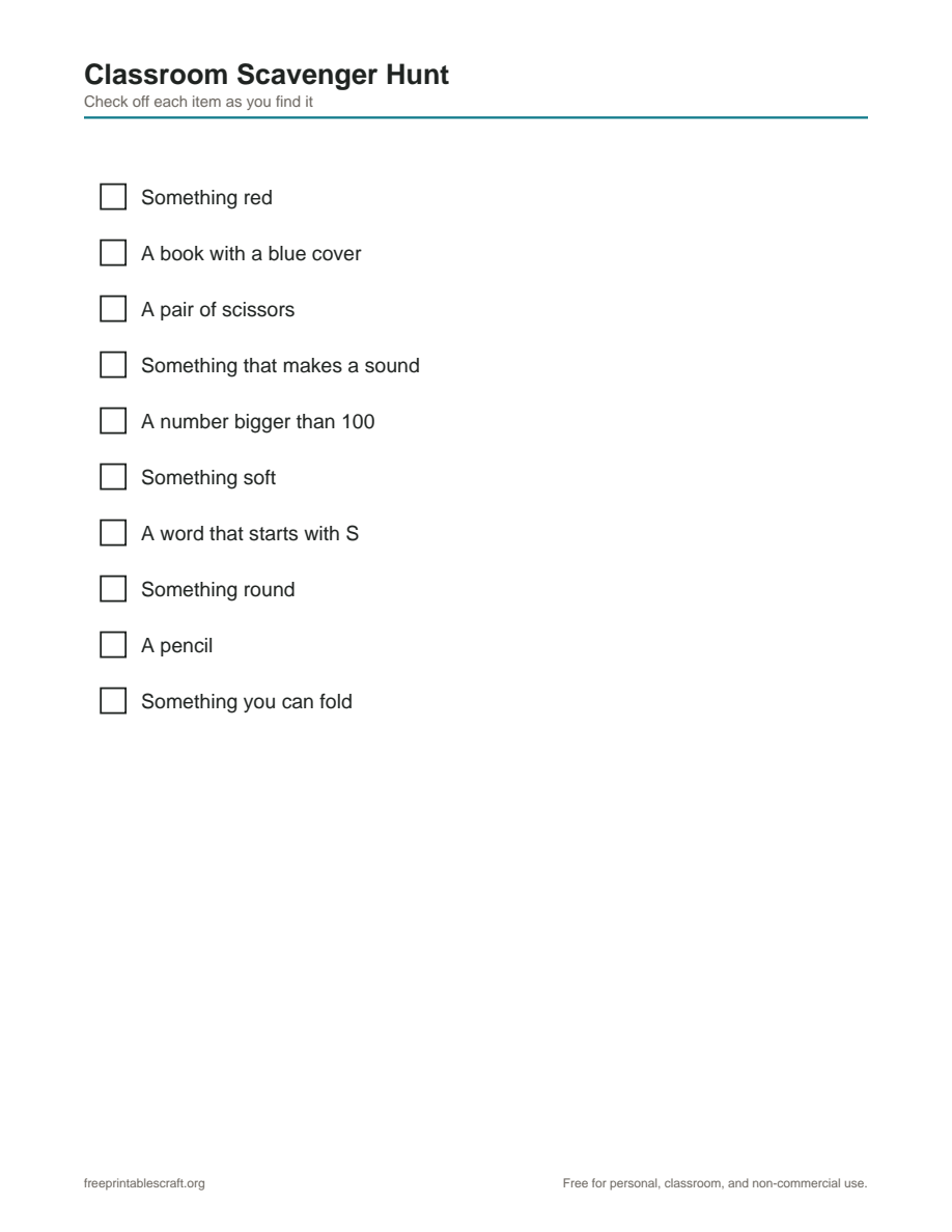 Preview of the classroom scavenger hunt printable PDF