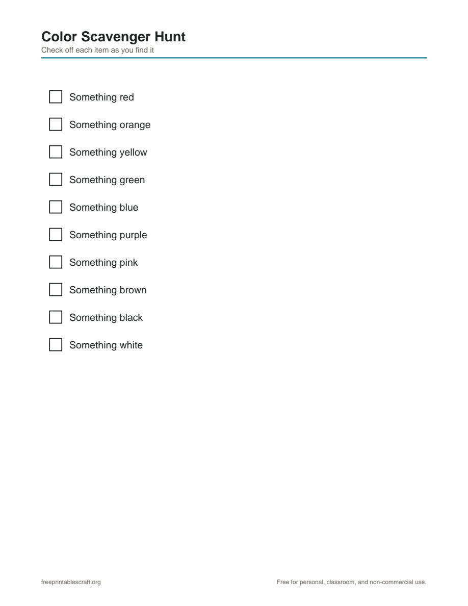 Preview of the color scavenger hunt printable PDF