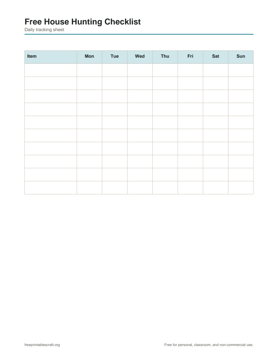 Preview of the free house hunting checklist printable PDF