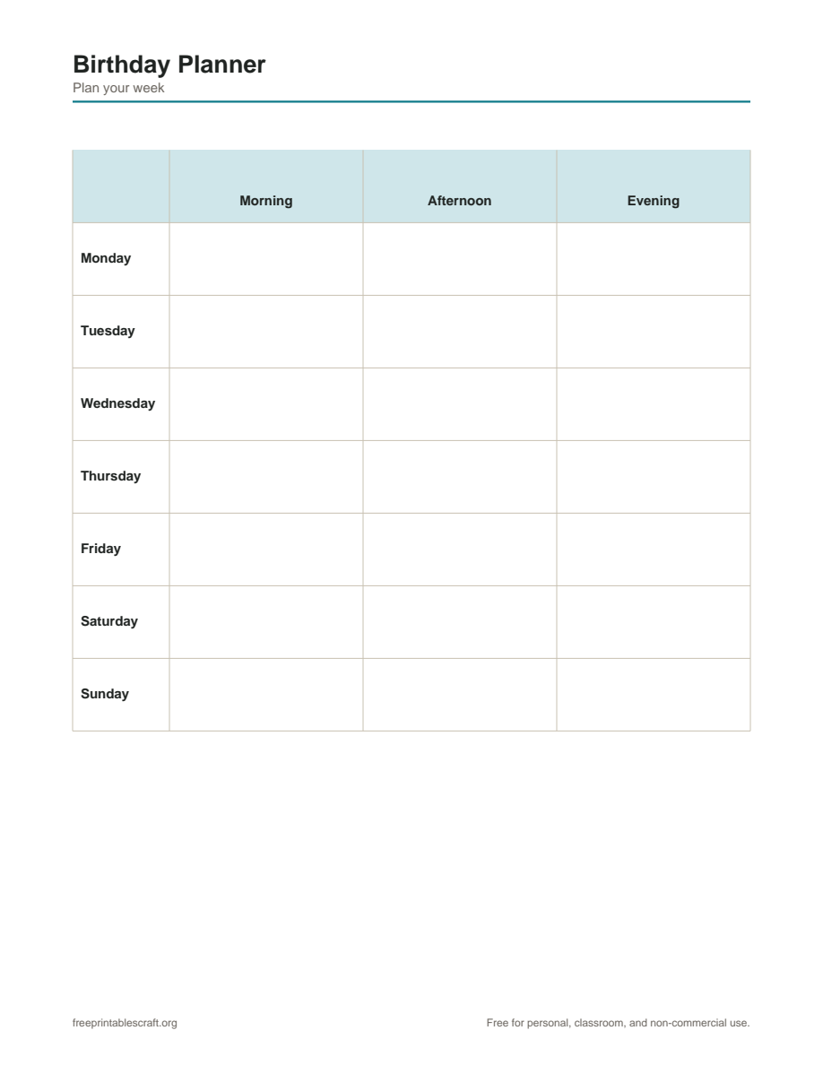 Preview of the birthday planner printable PDF