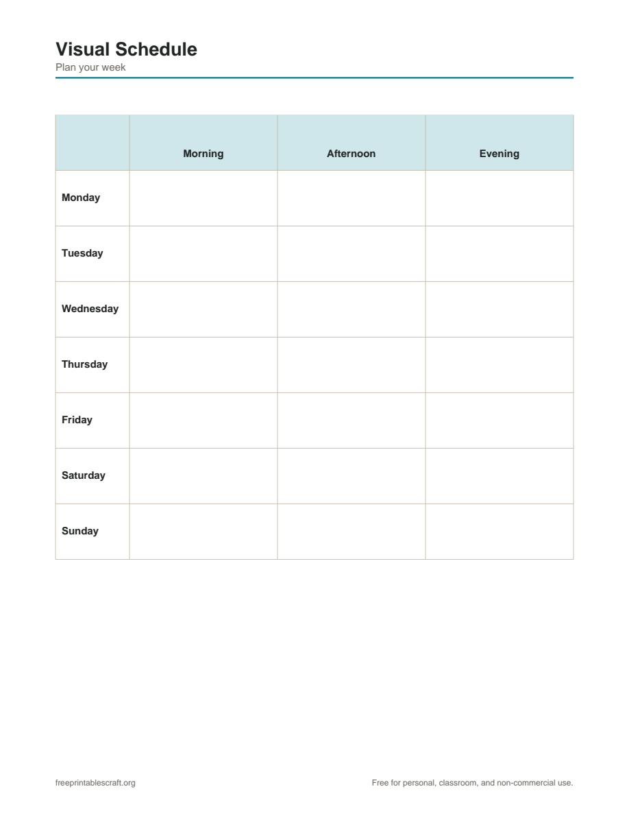 Preview of the visual schedule printable PDF