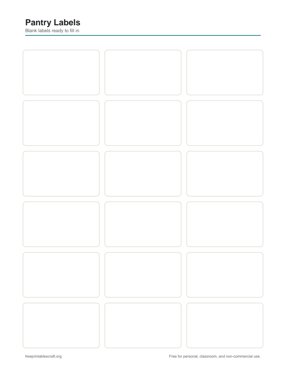 Preview of the pantry labels printable PDF
