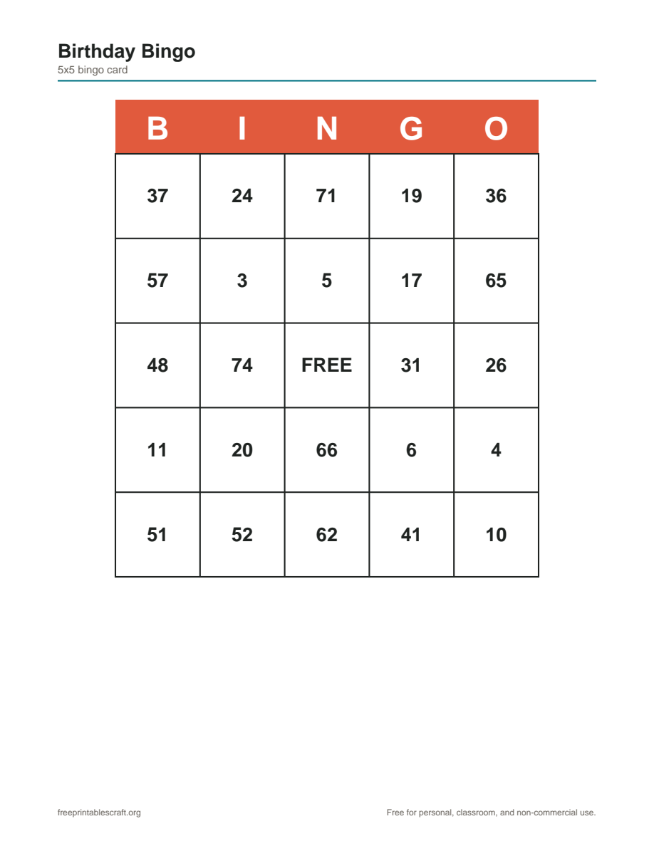 Preview of the birthday bingo printable PDF