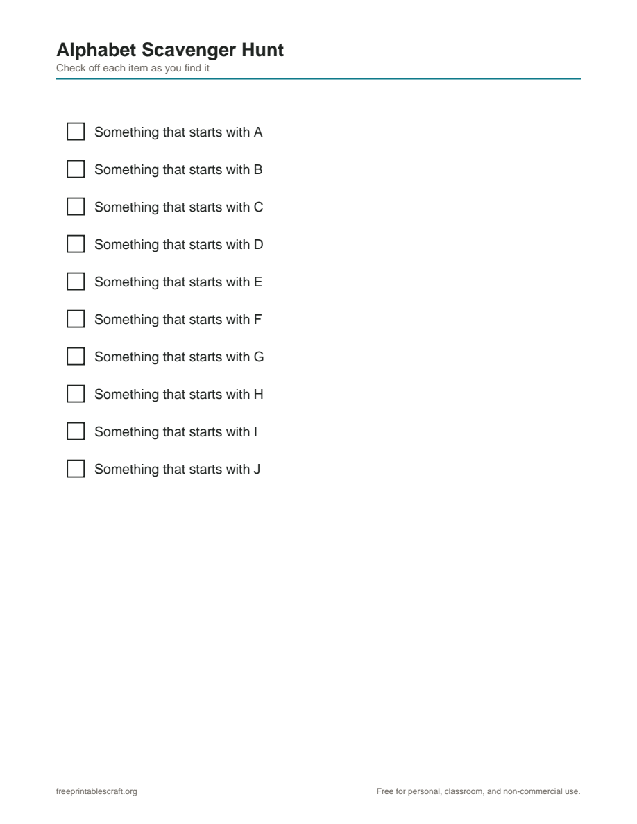 Preview of the alphabet scavenger hunt printable PDF