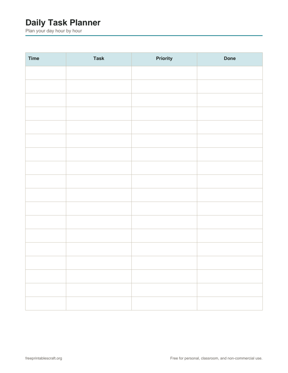 Preview of the daily task planner printable PDF