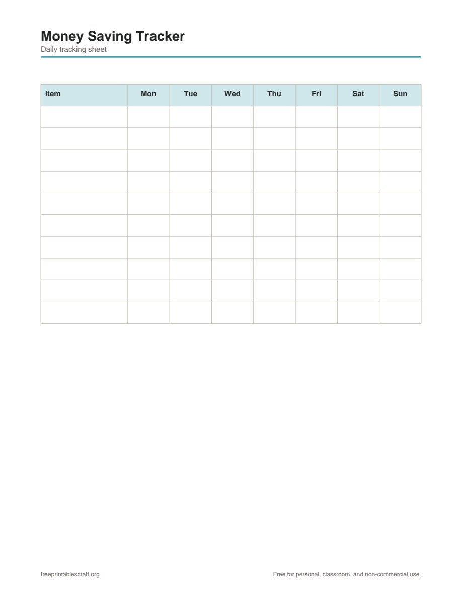 Preview of the money saving tracker printable PDF