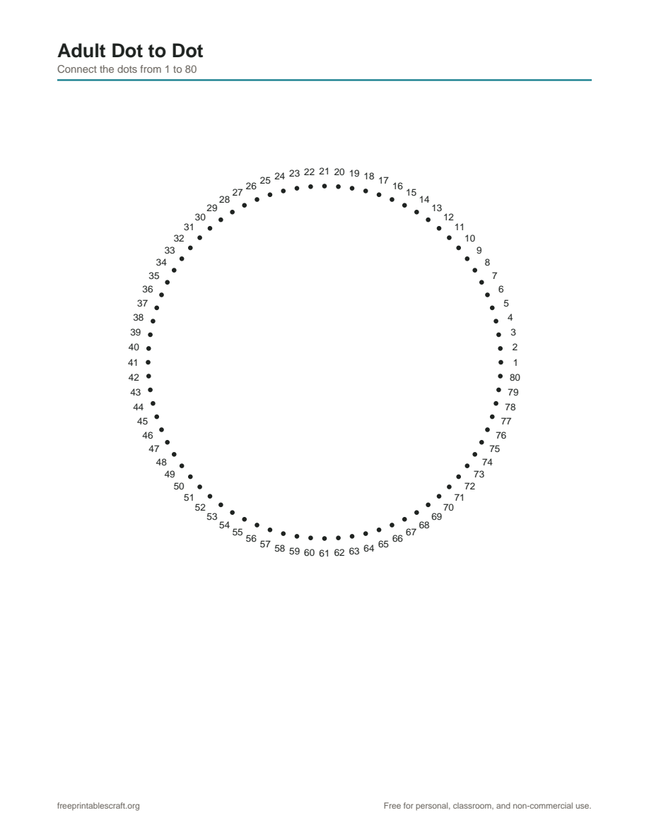 Preview of the adult dot to dot printable PDF
