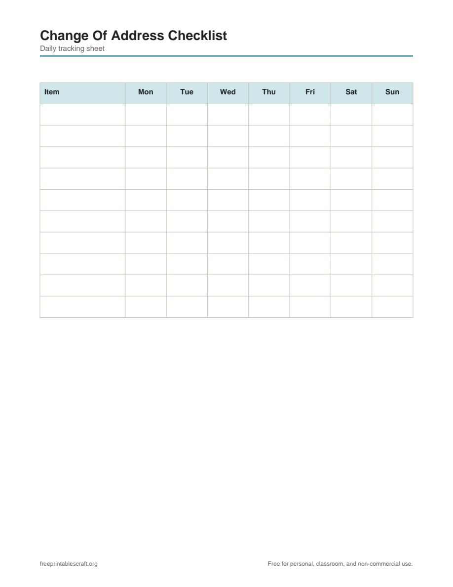 Preview of the change of address checklist printable PDF