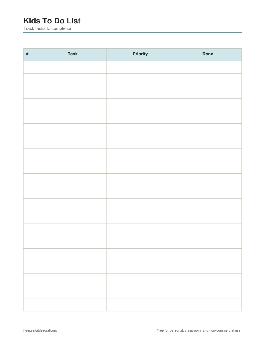 Preview of the kids to do list printable PDF
