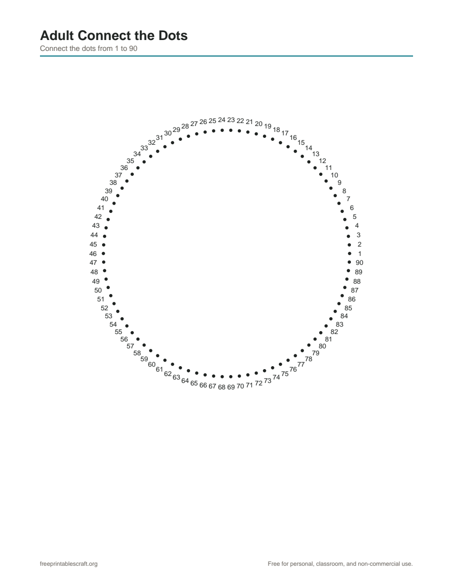Preview of the adult connect the dots printable PDF