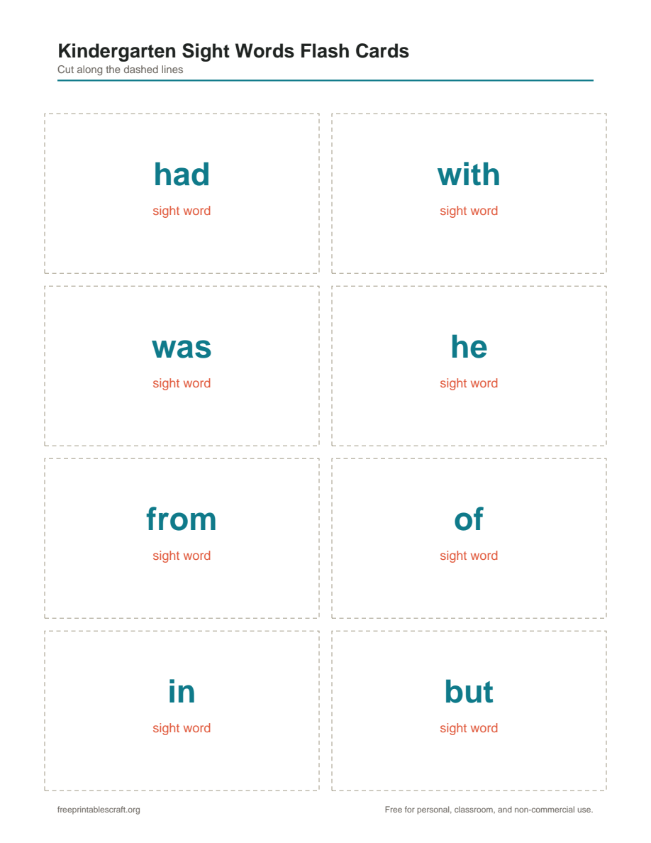 Preview of the kindergarten sight words flash cards printable PDF