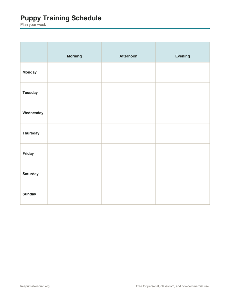 Preview of the puppy training schedule printable PDF