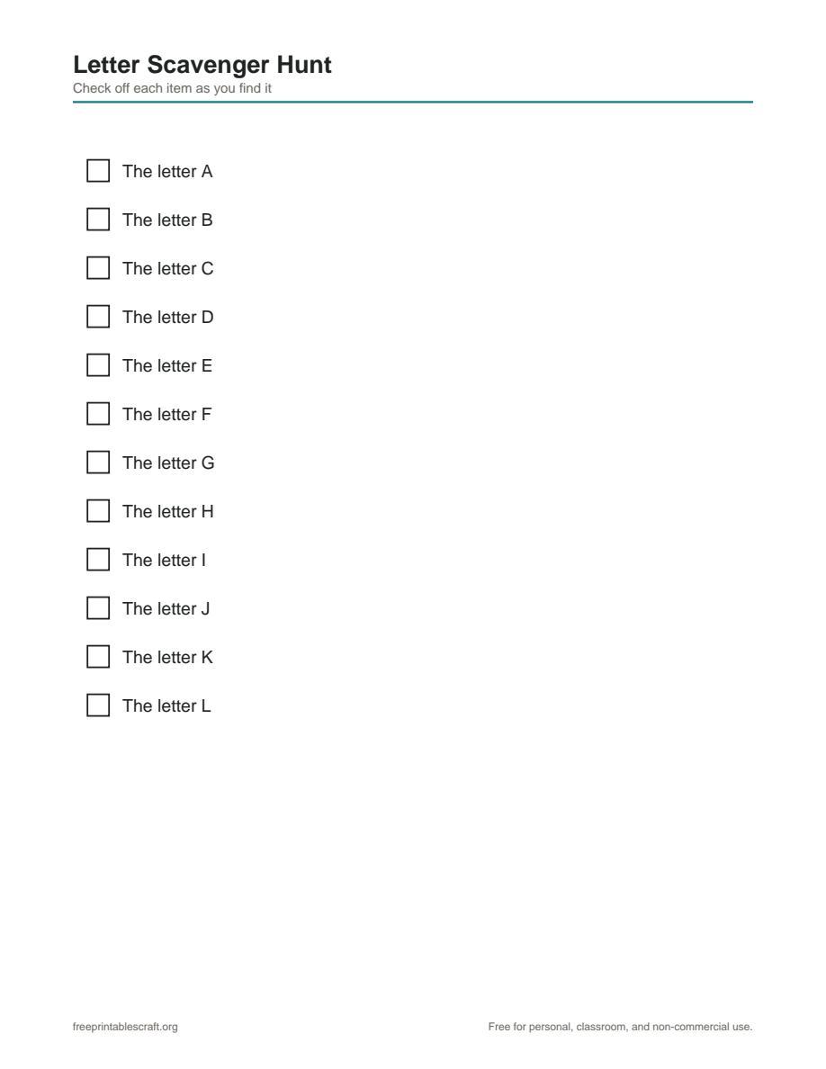 Preview of the letter scavenger hunt printable PDF