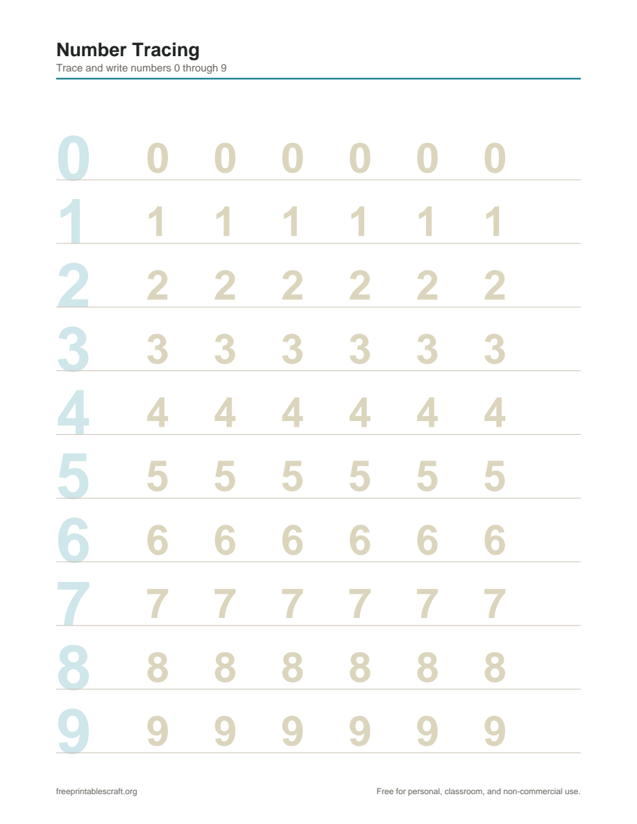 Preview of the number tracing worksheets printable PDF