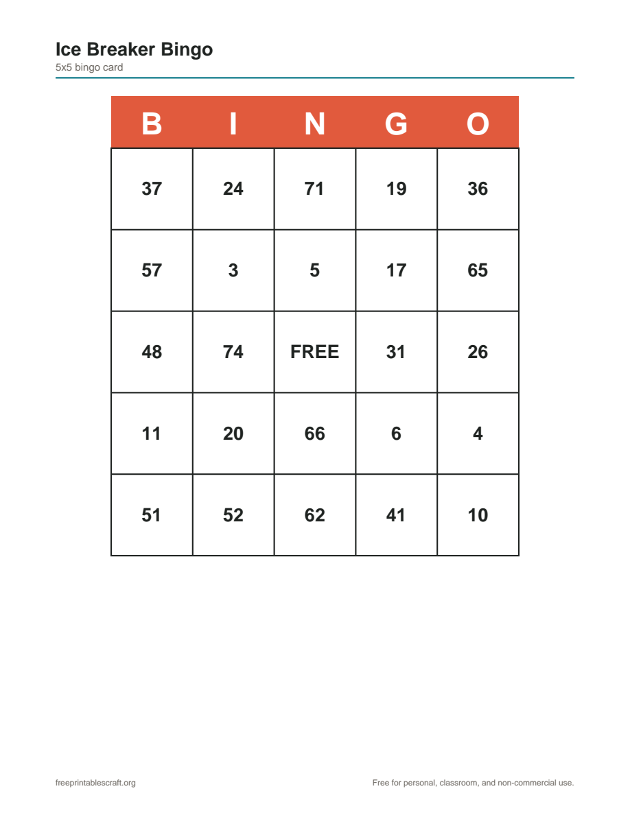 Preview of the ice breaker bingo printable PDF