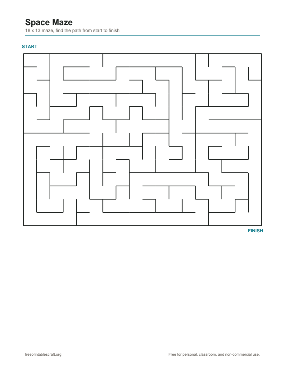 Preview of the space maze printable PDF