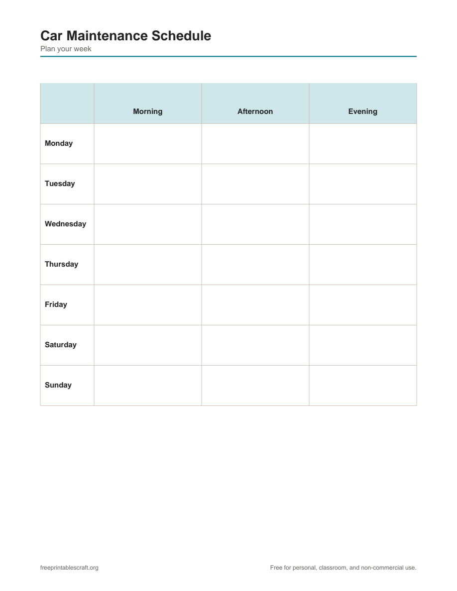 Preview of the car maintenance schedule printable PDF